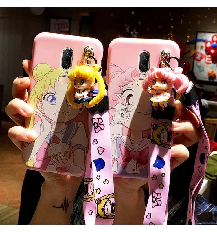 

oneplus7 3D sailor moon back case for oneplus 6 /6t cartoon girl shell oneplus5 5t/oneplus6t cute soft cover+ toy +long strap