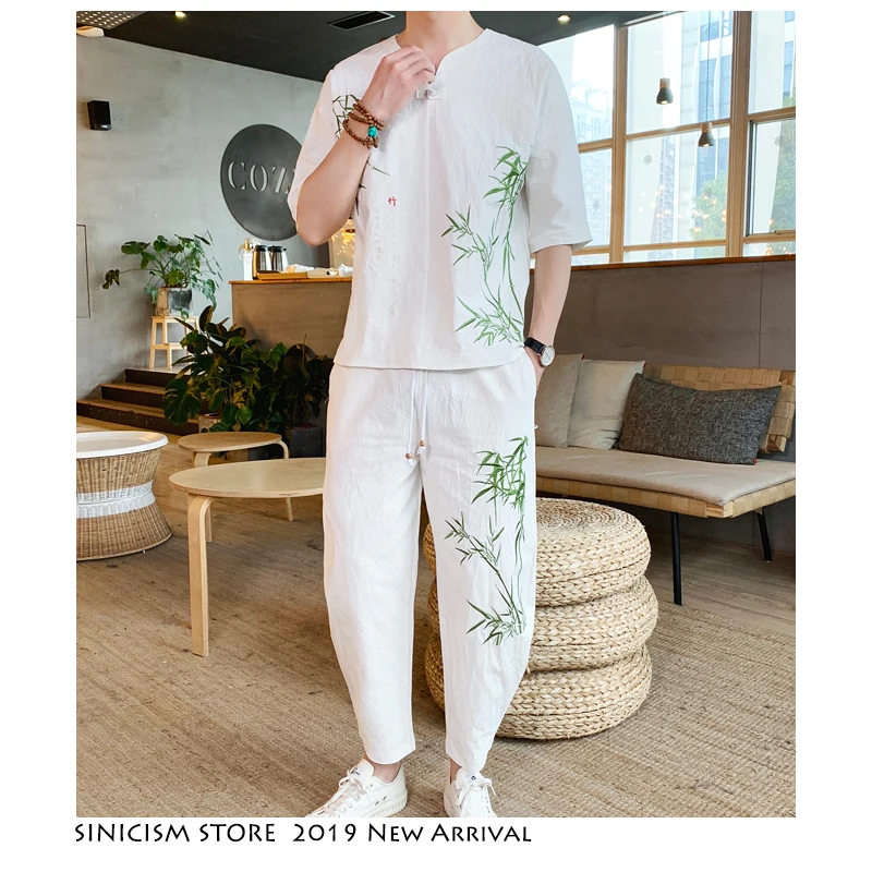 Спортивный костюм Sinicism Store для мужчин 2020 летние льняные спортивные костюмы