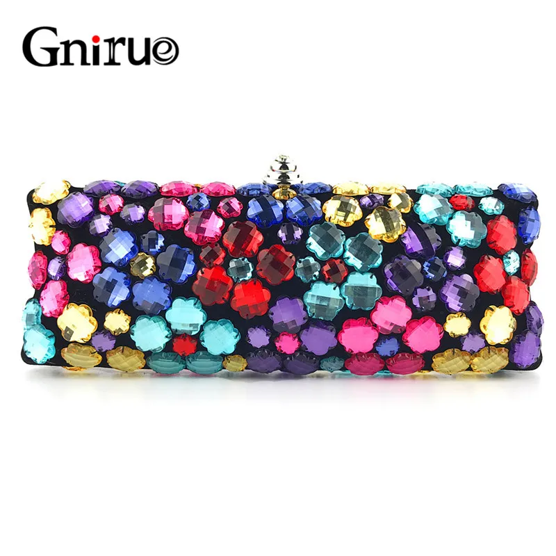

Luxury Flower Women Acrylic Clutch Bag Colorful Decal Evening Bags Handmade Rhinestone Beaded Day Handbags Party Prom Purses