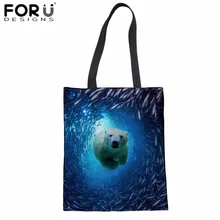 FORUDESIGNS/Сумка-тоут Новое поступление хлопок Акула с проектом "Дельфины" холщовая хозяйственная сумка для Для женщин Повседневное сумка Eco для девочек-подростков; ежедневник Bolsa