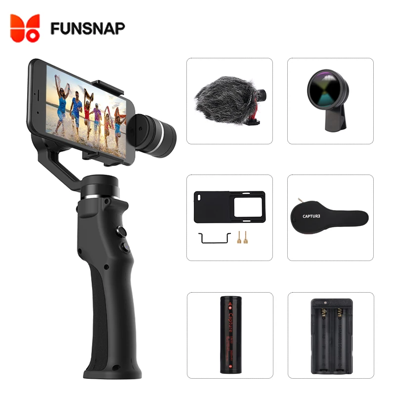 

Funsnap Capture 3 Axis Handheld Gimbal Stabilizer for mobile phone xiaomi iphone x XR 8 7 gopro 7 6 5 action camera smartphone