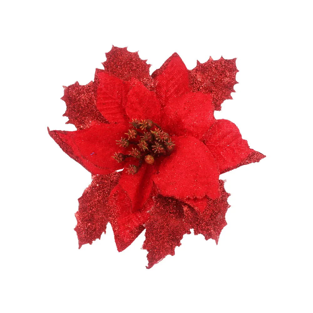 HACOCHU 5 шт./партия 17 см новогодняя елка Цветок выдалбливают блеск искусственные поддельные цветы для свадебных украшений Рождественское украшение для дома - Цвет: red