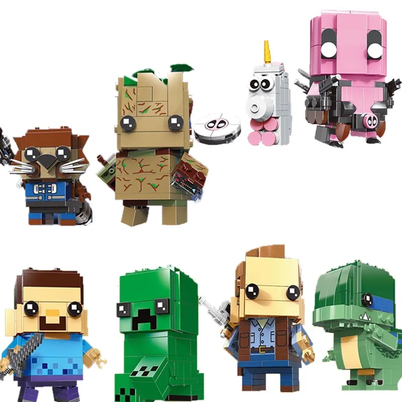 

New arrive Genji Kennie Groot & Rocket Steve & Creeper Owen & Blue Square head Brickheadz building Blocks Brick children gifts