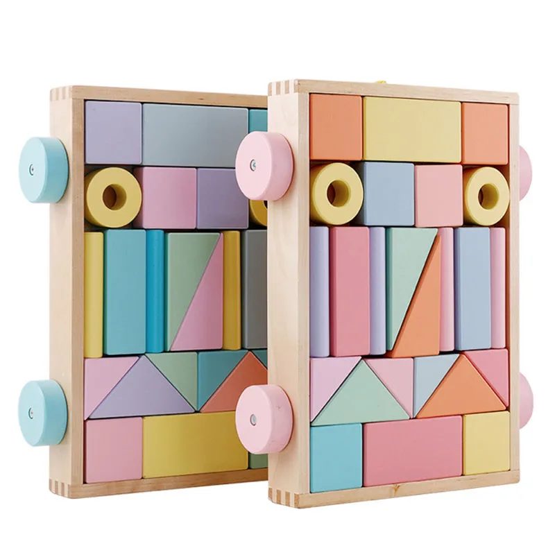 

24pcs Wooden Infant Enlightenment Early Education Macarons Color Trailer Building Blocks Children's Educational Toy gifts