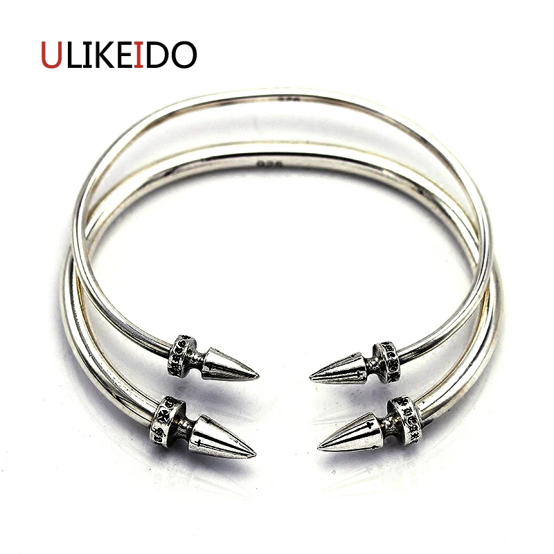 

100% Pure 925 Sterling Silver Bangle Fashion Punk Hand Chain For Men And Women Sprcial Jewelry Charm Letter 449