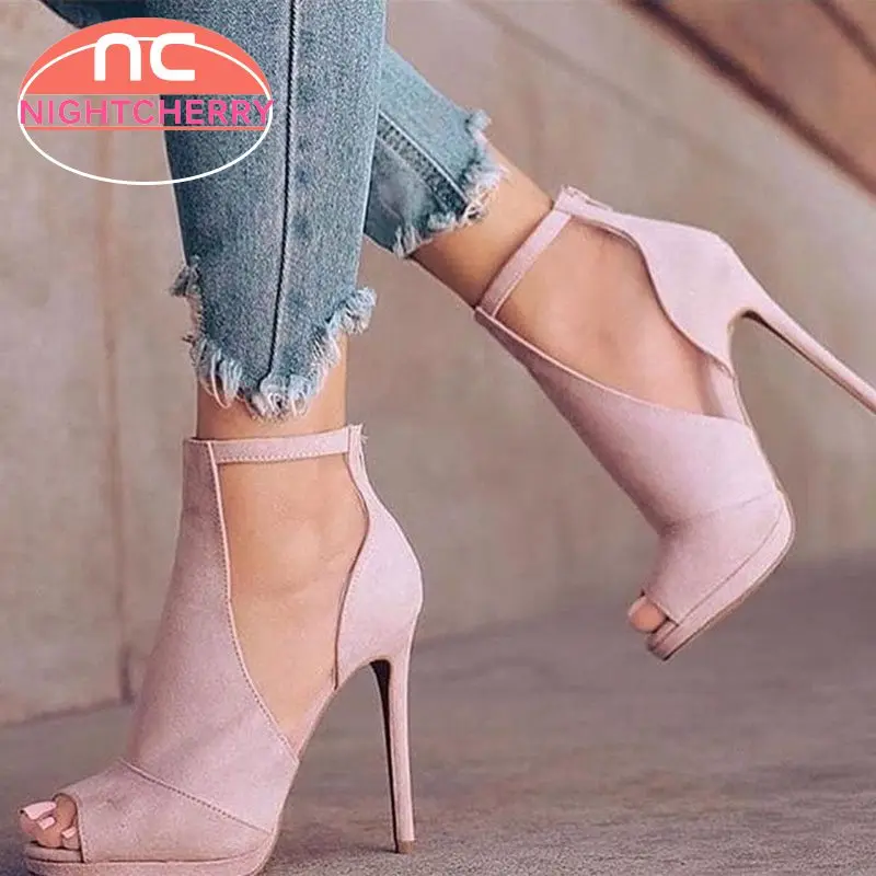 

NIGHTCHERRY 2019 Women Sandals Sexy Thin High Heel Summer Shoes Women Zipper Party Wedding Shoes Office Lady Footwear Size 35-47