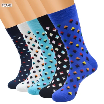 

Fcare 10PCS= 5 pairs European standard men's Colorful Pattern fashion Combed cotton long leg socks crew socks