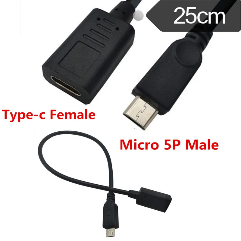 USB 3,1 Тип C Женский micro USB 2,0 micro Мужской синхронизации данных питание кабель шнур 25 см