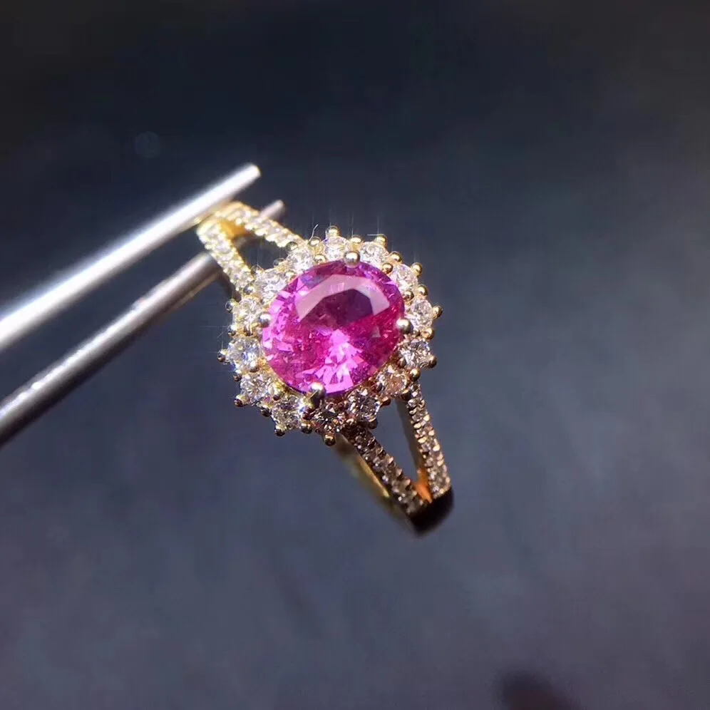 

Real Pure 18 K Gold Jewelry 100% Natural Unheat 1.13ct Pink Padparadscha Sapphire Gemstones Sapphire Diamonds Female Rings