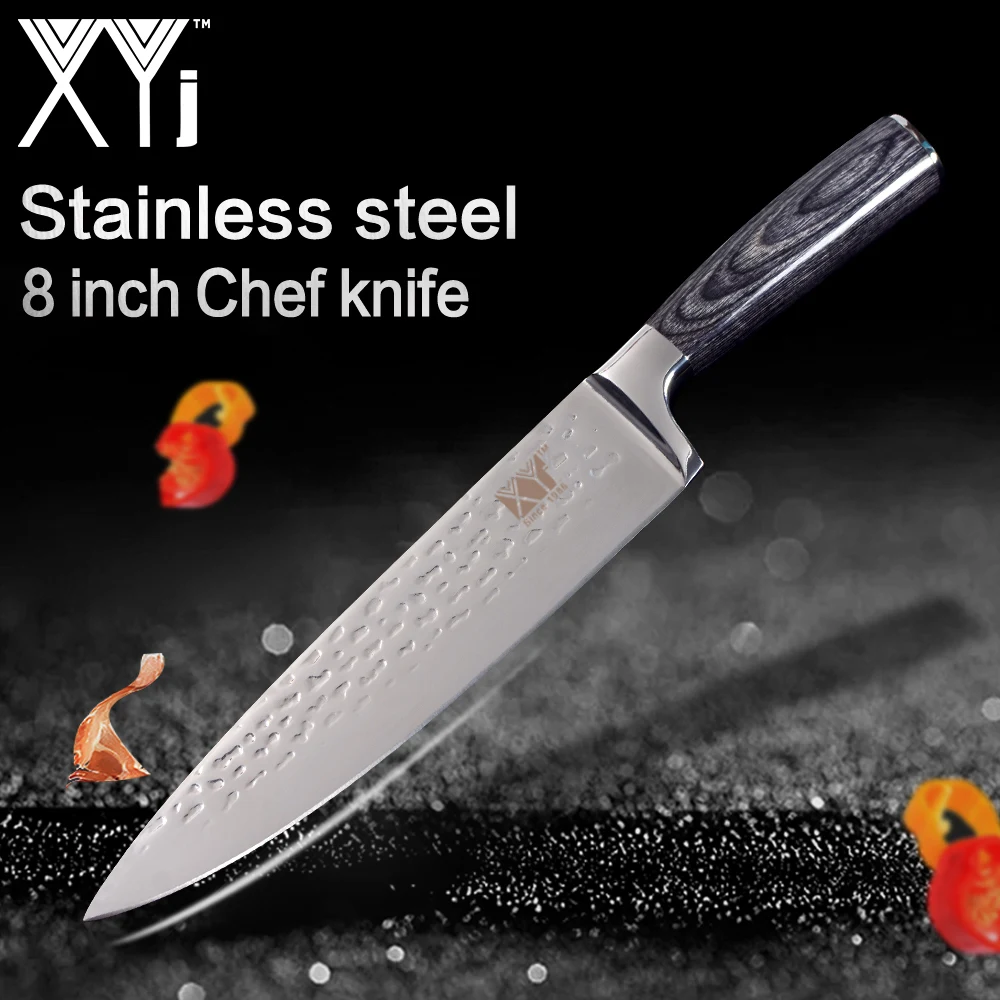 

XYj 8 inch Chef 7cr17 Stainless Steel Cooking Knife Frozen Meat Cutter Color Wood Bend Color Wood Handle Kitchen Knife Tools
