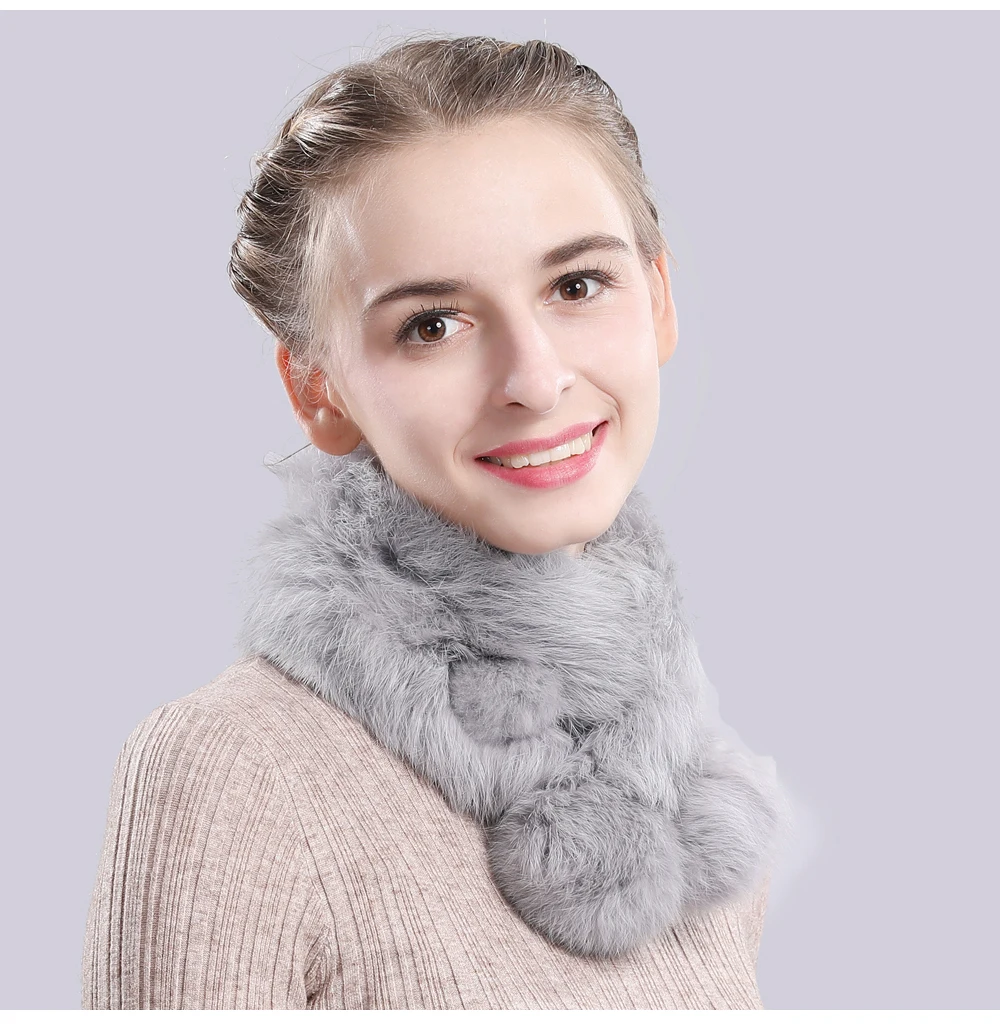 2019 новый натуральный мех кролика шарф Для женщин Подлинная кролика брелок с мехом шарфы женская вязаная теплая реального кролика