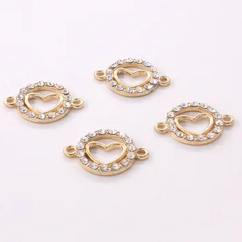 

NCRHGL Heart Round Crystal Pendant Diamonds Charm Connectors Fit Bracelet Necklace Clothing Jewelry DIY Craft Findings 20pcs/lot