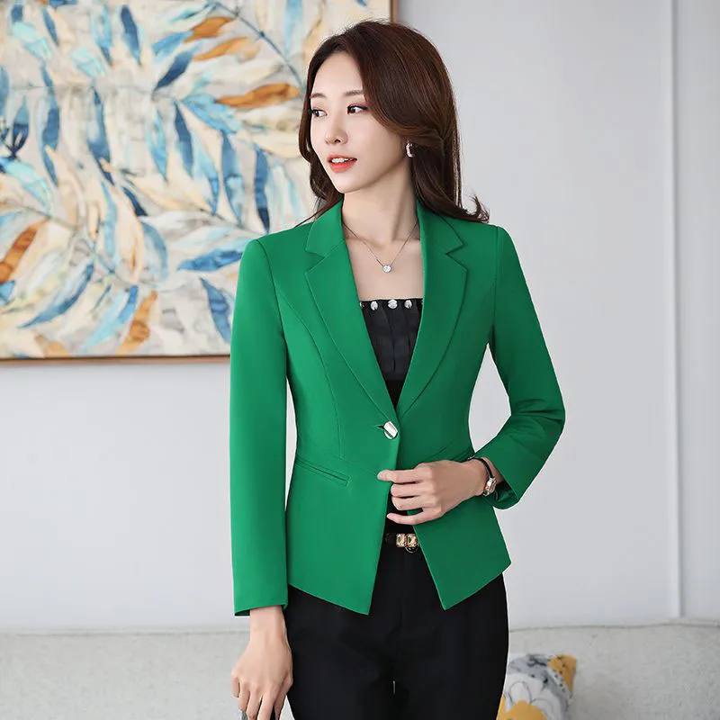 

LANLOJER Office Ladies Blazer Long Sleeve Blaser Women Suit Jacket Female Feminine Blazer Femme Black Caramel Green 861#