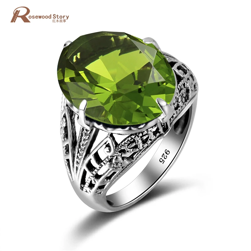 Женское кольцо из серебра 925 пробы с зеленым хризолитом карата|anniversary ring|925 sterling