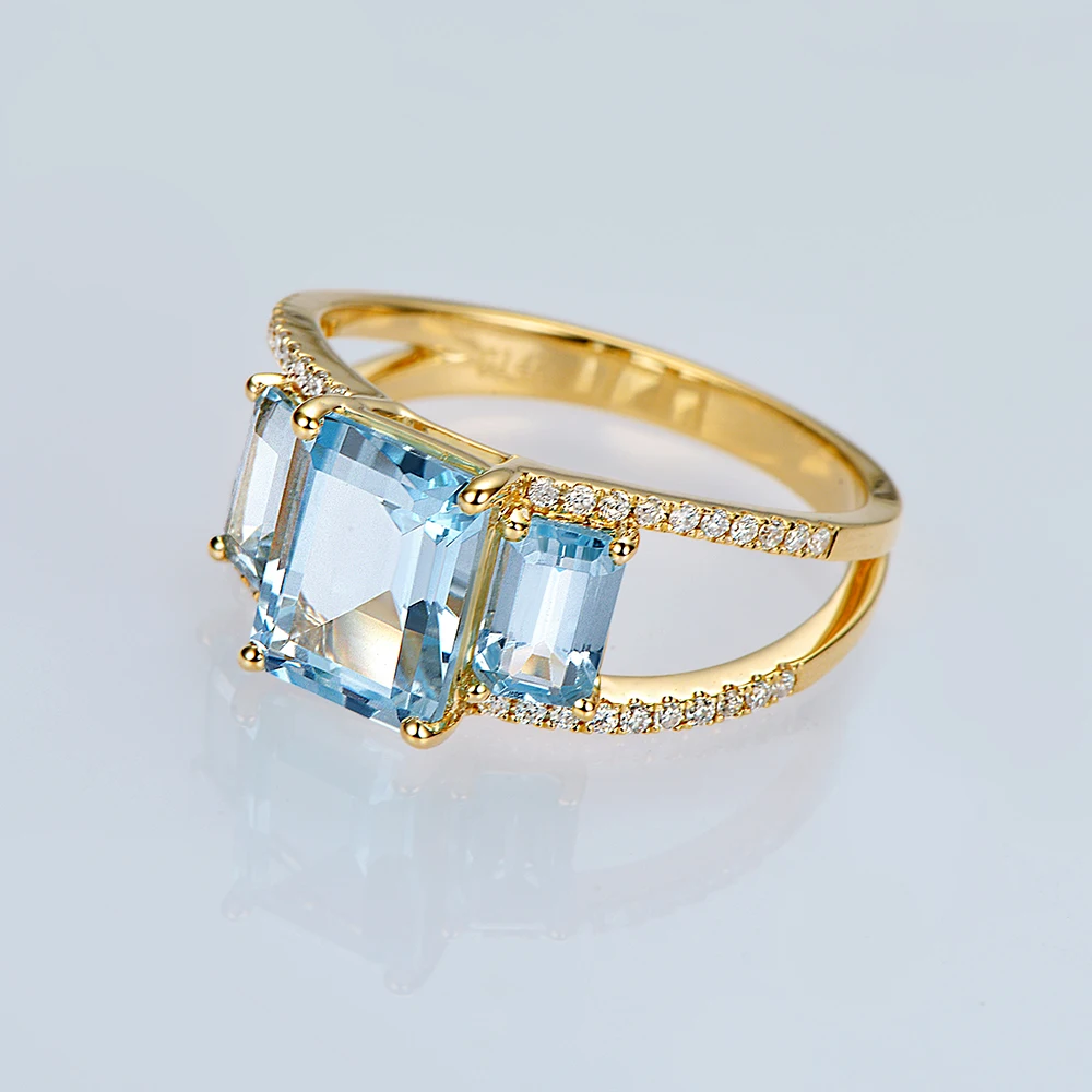 Caimao ювелирные изделия 14kt желтое золото 4.38ct голубой топаз и 0.20ct натуральный алмаз обручальное кольцо