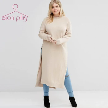 

women sweaters and pullovers plus size 6xl 5xl 2016 Autumn Fashion Solid Long Pullover Sweater Split O-Neck Slim Sweater Woman