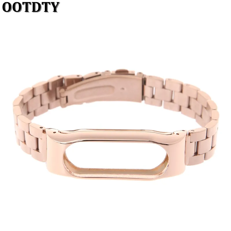 Rose gold OOTDTY ремешок для часов ремешок для Xiaomi Mi Band 2 из нержавеющей стали роскошный ультратонкий металлический ремешок новинка - Цвет: Rose gold