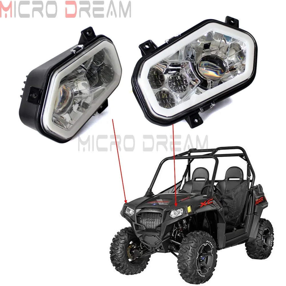 

1 Pair LED Headlight Chrome UTV Front Head Lights Hi/Lo Beam Lamp For Polaris RZR Srdquo 800 900 Ranger Sportsman 2011-2014