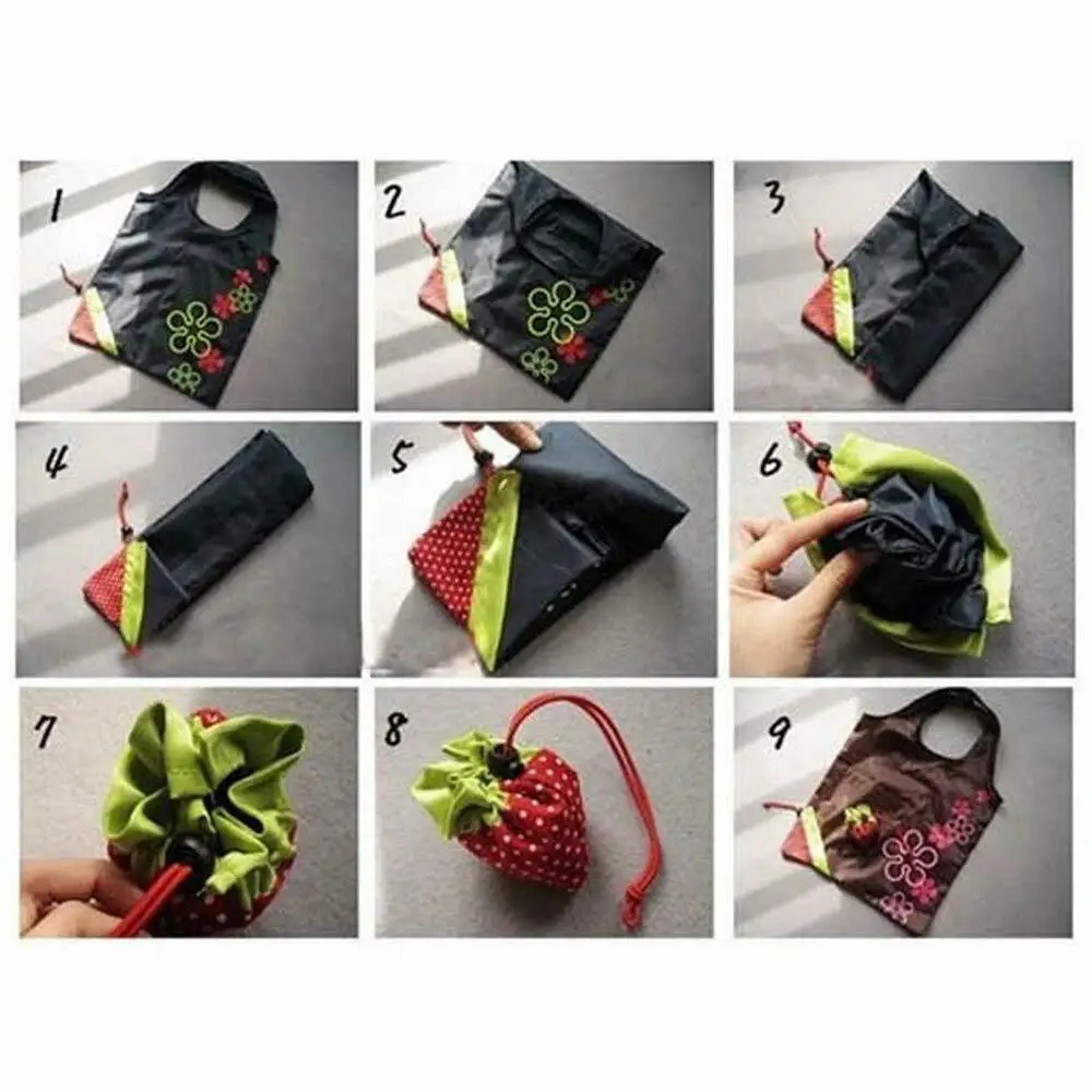 8 Colors Portable Eco Recycle Reusable Large Strawberry Folding Supermarket Shopping Bags Handbag Tote Pouch Bag