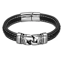 

Hip Punk Gothic Genuine Leather Bracelet Stainless Steel Totem Rope Chain Bracelets Bangles Men Vintage Jewelry