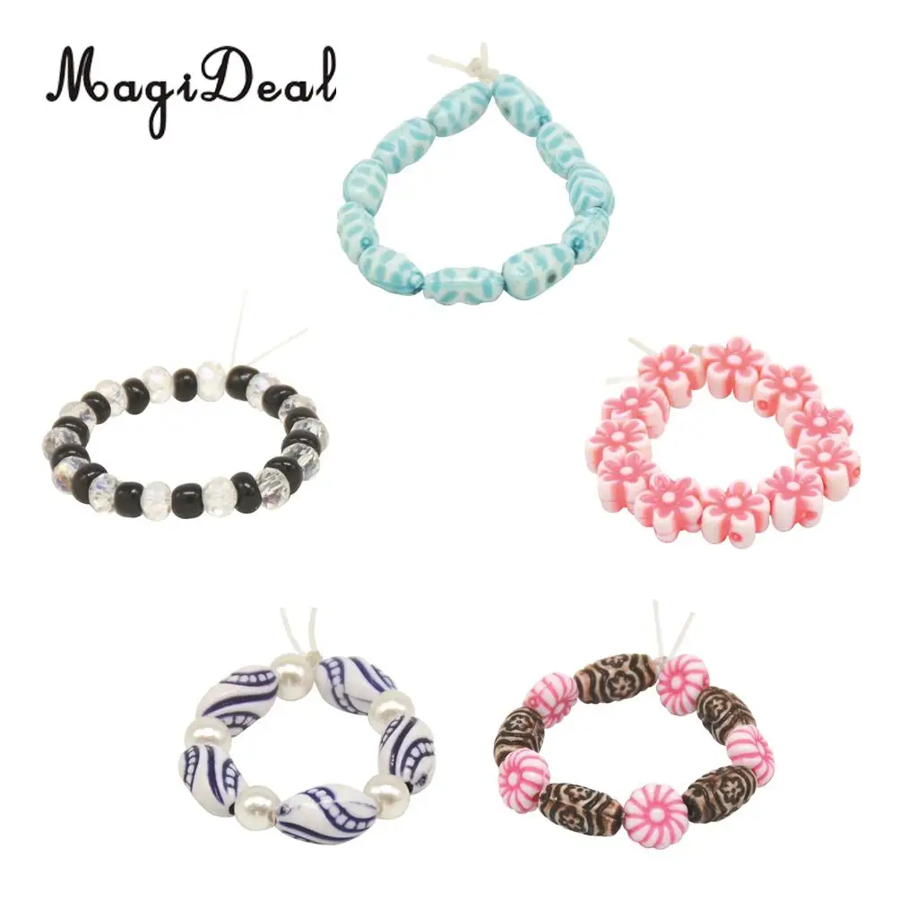 5Pcs Multicolor Mini Beaded Bracelet Jewelry for 18 Inch Dolls Cothing Accs Dollhouse Decoration Children Toys