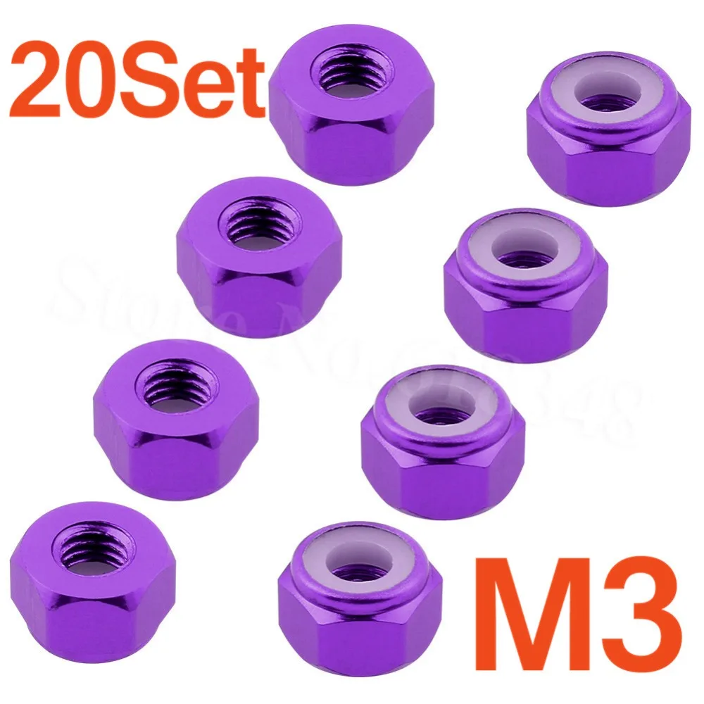 Wholesale 20Sets Aluminum Nylon Wheel Lock Nut M3 Spare Parts Upgrade For 1/10 RC Model Car HSP