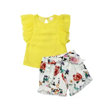 

2Pcs Cute Kids Girl Summer Clothes T-shirt Tops Flower Shorts Outfits