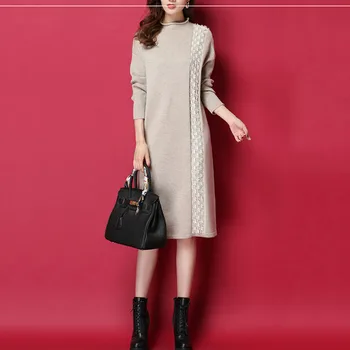 

Autumn Dress Long Women Loose Wool Sweater Pullover 2019 New Elegant Half Turtleneck Knit Sweater Dress Female Winter Tops NO659