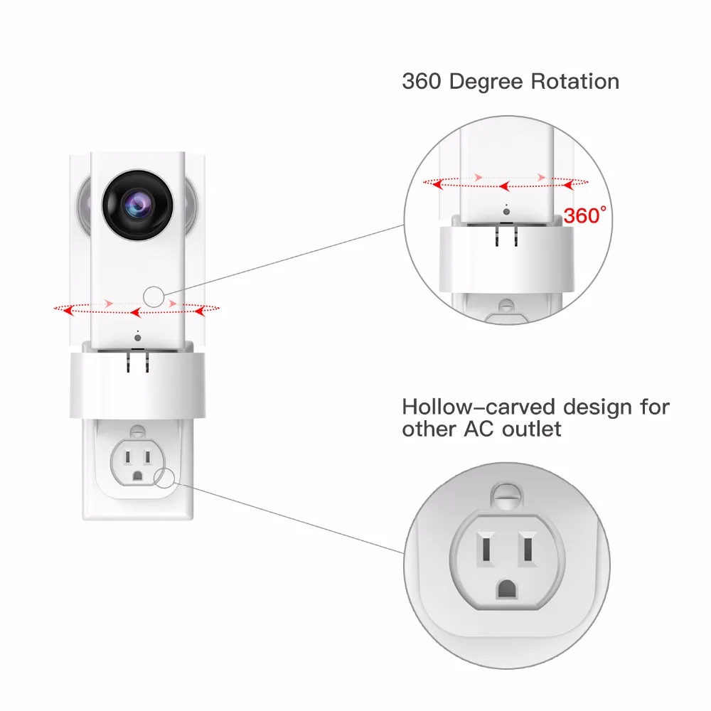 360 Degree Swivel AC Outlet Wall Plug Mount Holder Bracket for Wyze Cam Pan Security Camera without Messy Wires(just a bracket