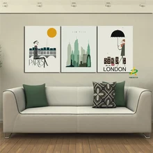 YWDECOR 3 панели современный стиль здания холщовая живопись Нью-Йорк небоскреб Лондон дождливый день Париж Сумерки домашний декор для гостиной