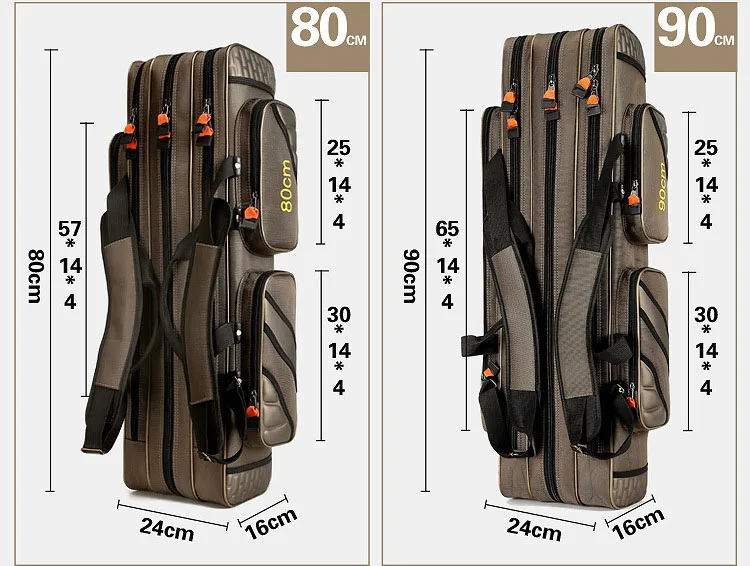 На открытом воздухе 3 слоя сумки для рыбалки шире толще, рост: 80 см, 90 см, 100 см Водонепроницаемый рыболовные снасти Сумка мешок рыболовной удочки A196
