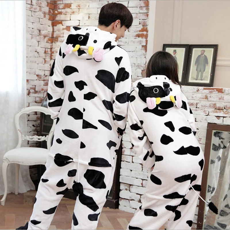 New Style Women's Animal Cows Funny Pajamas Women Full Sleeve Hooded