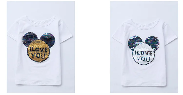T-Shirts Cotton Girls Cool Things Cat Changing T Shirt Flip Sequin Shirt Reversible Sequin Kids Girls Tops 2