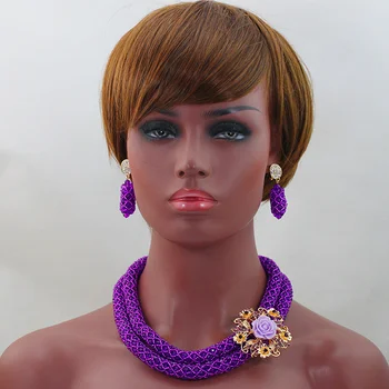 

2017 Latest New Purple/Lilac African Costume Beads Jewelry Set Unique Party Women Christmas Jewelry Set Free Shipping HX572