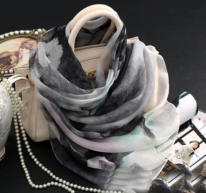 

100% Silk Print flower scarves for women Soft and thin summer vocation suncreen shawl and pashmina
