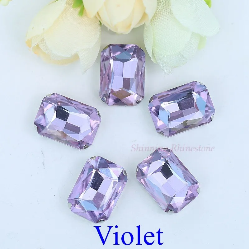 Прямоугольная форма стеклянные стразы с коготь пришить Кристалл СТРАЗА под камень алмаз металлическая основа Пряжка для одежды - Цвет: Violet