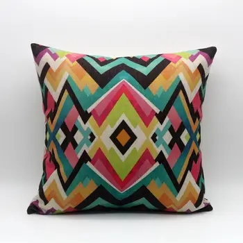 

LINKWELL 18x18" Modern Colorful Abstract Ikat Design Burlap Cushion Cover Pillowcase Geometry Geometric Pink Blue Orange Pattern