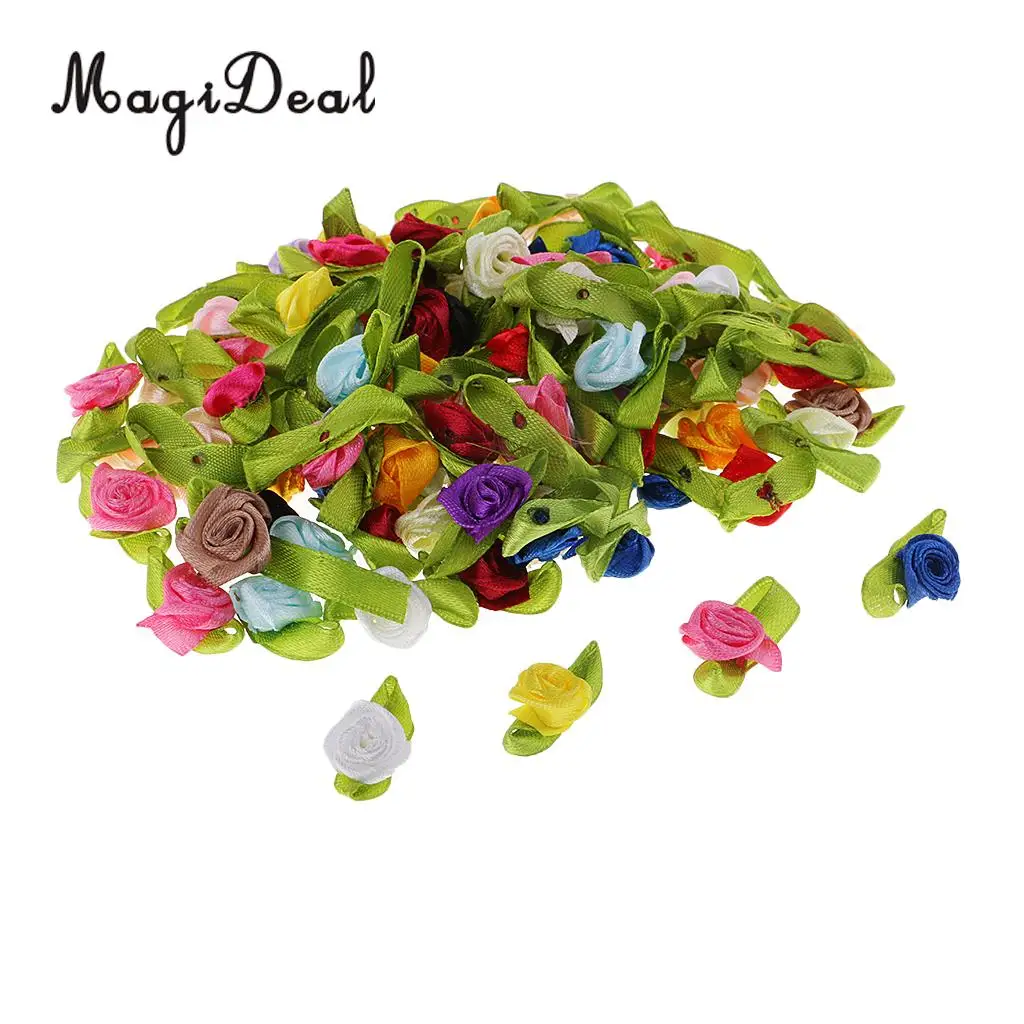MagiDeal 100 Pieces Colorful Artificial Silk Rose Flower Head Embellishment for DIY Wedding Garland Home Garden Decoration