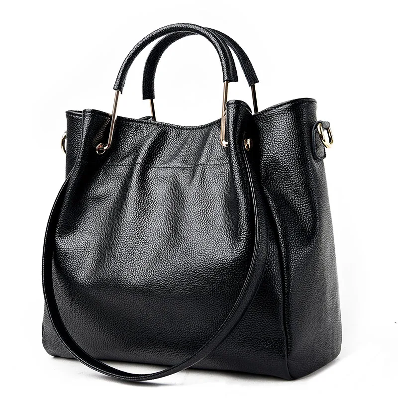 2019 New Promotion Women real Cow leather Bucket Bag mansur lady genuine leather shoulder Bags Genuine leather handbag Black