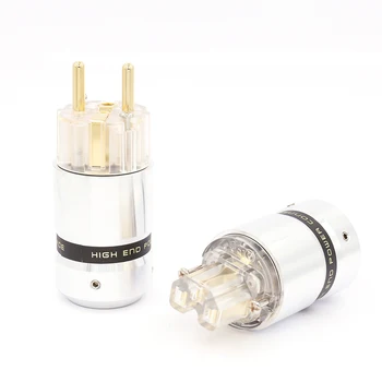 

one pair Audio Aluminum Rhodium Plated Schuko EU Male Connector+IEC Female Plug