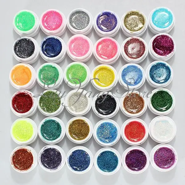 Pаспродажа Профессиональный макияж 36 Цвета Nail Art УФ гель красочные гель для ногтей с блестками Отличный гель лак для ногтей