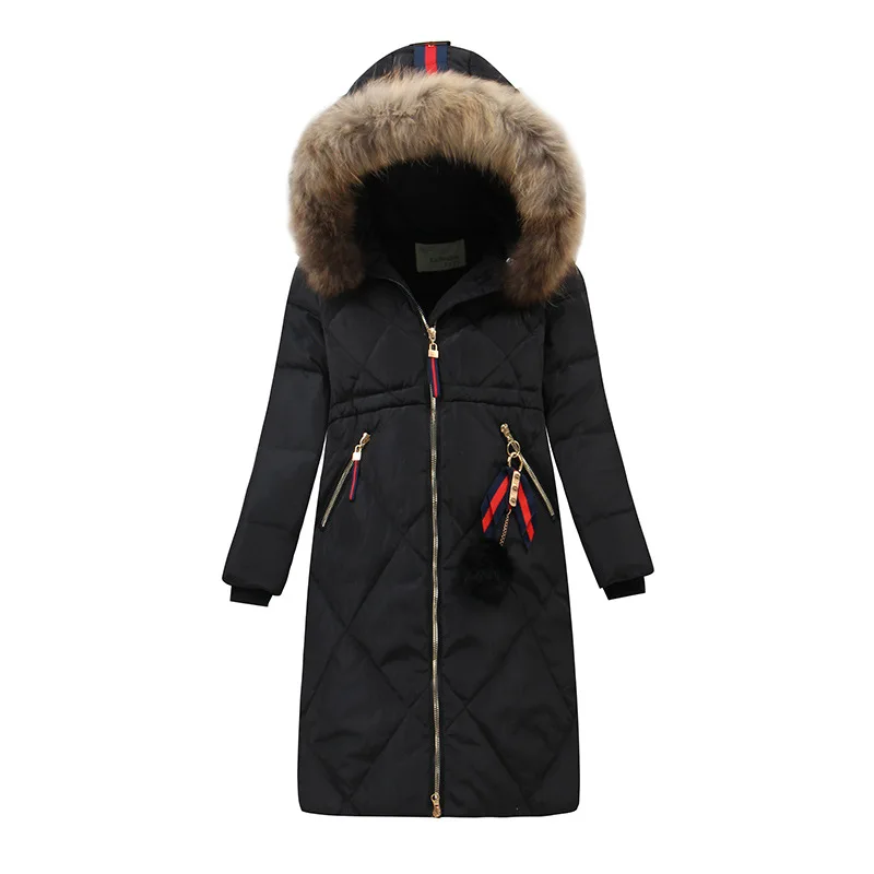 2017 New Army Green Genuine Brand Winter Girls X-Long Jackets Raccoon Fur Collar Hood Teenagers Girl's Down Parka Windproof Coat (17)