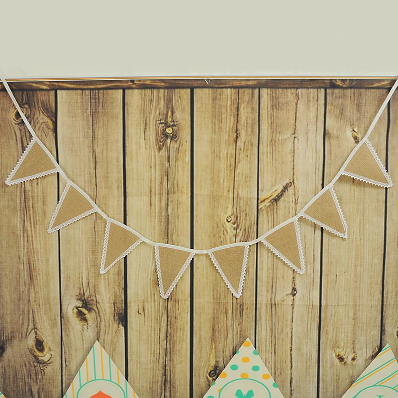 

1pcs/lot 1.6M Length 8 Flags Linen Flag Beige Lace Edge Wedding Party Decorations Creative Birthday Home Decoration Pennant
