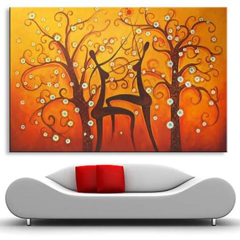 

Large Handpainted Abstract Orange Oil Paintings on Canvas Handmade Flower Trees Painting Modern Home Decor Wall Art Pictures
