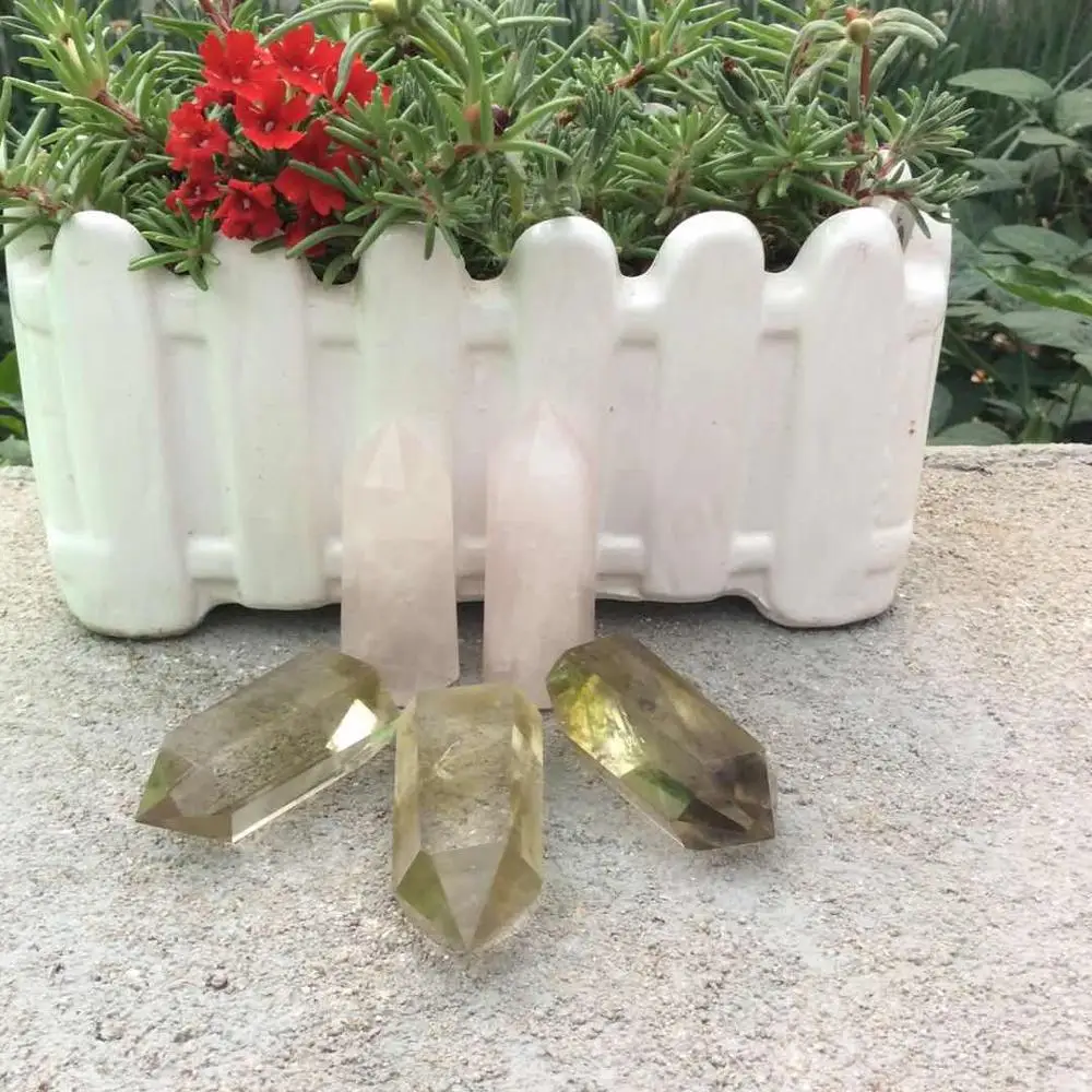 

5pcs lovely 100% pure natural rose and citrine quartz Crystal gemstone wand metaphysicial chakra lucid stone as home improvement