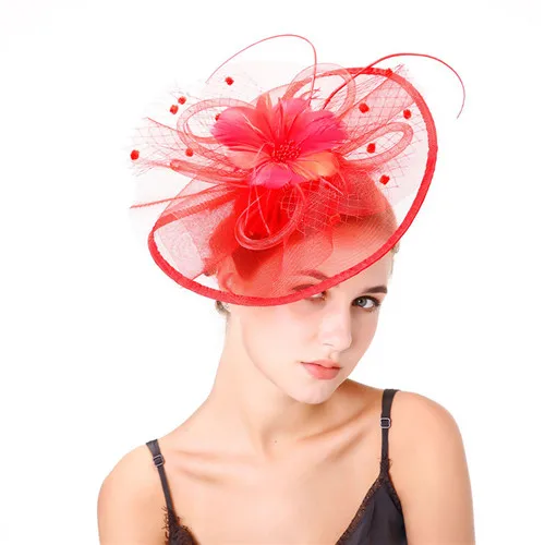 FGHGF Fascinators Шапки для Для женщин цветок сетка ленты перо оголовье дамы Hairclip девушка Race Дерби Свадебные Чай вечерние Головные уборы - Цвет: As show