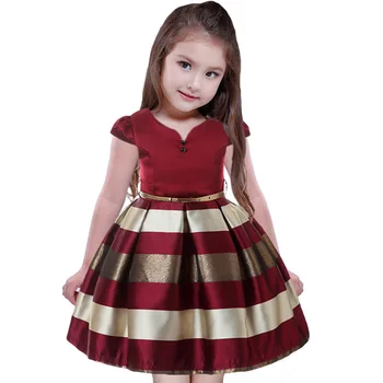 

Europe and America Kids Toddler Vintage Striped Princess Dresses For Children Girls Birthday Party dresses Girls V neck Dress