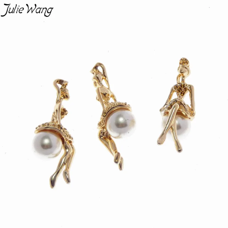 Julie Wang 2 шт. блестящий золотой цвет элегантный балетный танцор фигура с жемчугом