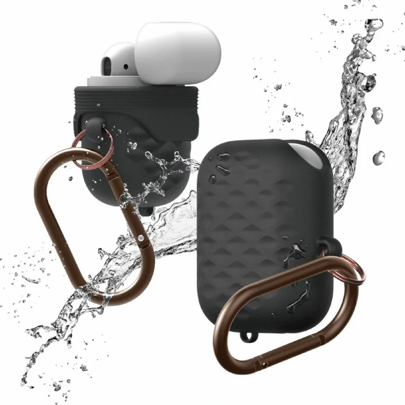 

Waterproof Earphone Case For Airpods 2 & 1 Soft Silicone Wireless Earphone Case For Airpods Anti-fall protective case With hook