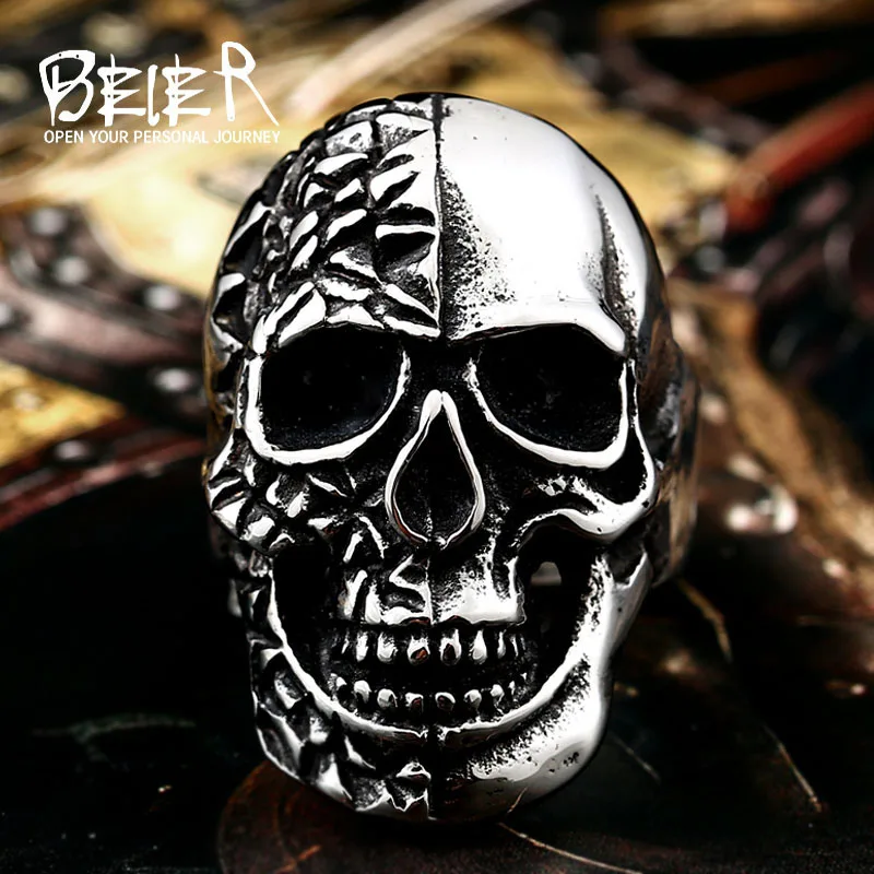 316 LStainless Steel Winged Motorcycle Skull Biker Cool Punk Ring Unique Jewelry